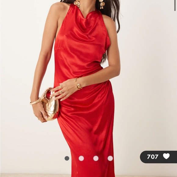 ASOS Red Ruched Backless Halter Dress - Picture 1 of 3